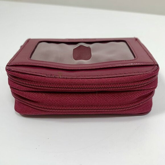 BUXTON Wine Red Leather Accordion Double Zip Around Credit Card ID Holder Wallet - Picture 6 of 9